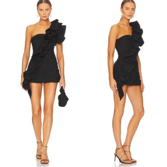 NWT Anthropologie CeliaB BALTIC ONE-SHOULDER PLEATED RUFFLED MINI DRESS - Picture 2 of 9